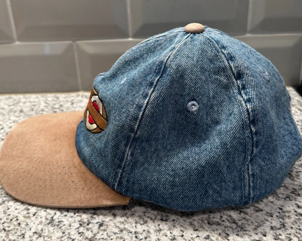 VTG Harley Davidson Hat Cap Denim Suede Leather Brim Motorcycle 90s Strapback - Image 2 of 4