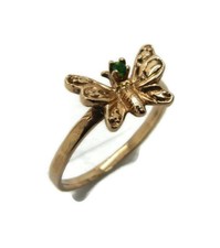 Butterfly Ladies Ring With Green Stone 14k Solid Yellow Gold.