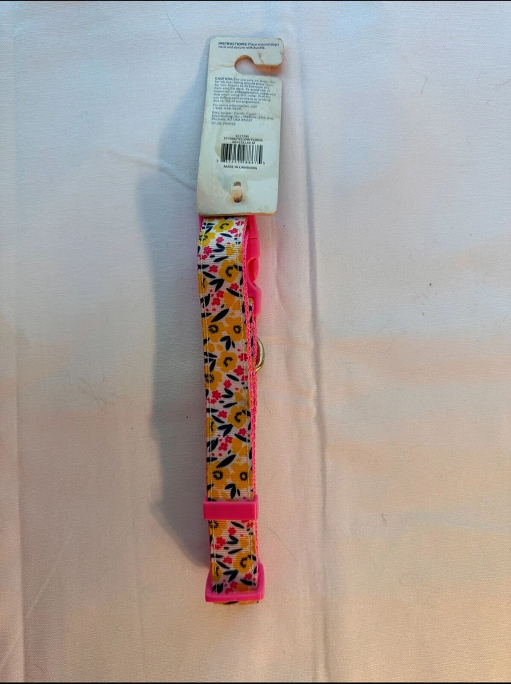 Top Paw Poly Blend Dog Collar Pink Multi-Color W/ Flower Charm Medium 12.75-20" - Image 3 of 3