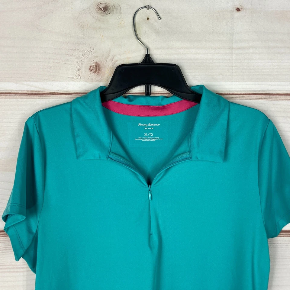 Tommy Bahama Active Womens L Green 1/4 Zip Polo Shirt Short Sleeve Solid Stretch - Image 2 of 4