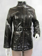 Ladies Women Real Leather Jacket Vintage Brown Trench Coat New Biker Rock Fitted