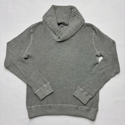 Michael Kors Sweater Mens Medium Gray Cotton Cashmere Shawl Neck Waffle  Knit