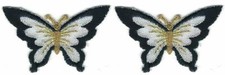 2" Black White Butterfly Embroidery Iron on Patch Lot of 2