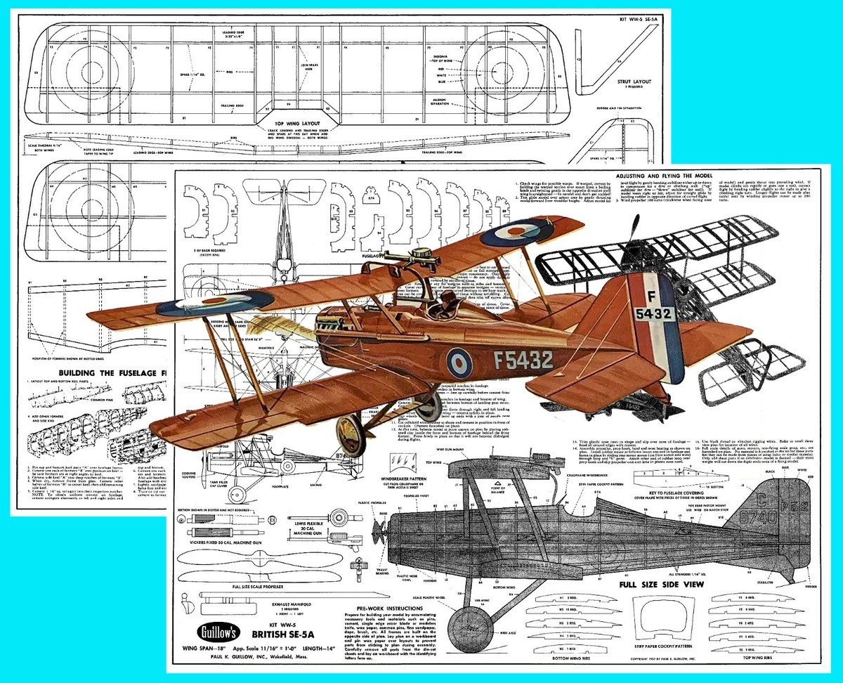 Guillows Model Airplane Plans (FF): British SE-5A 18