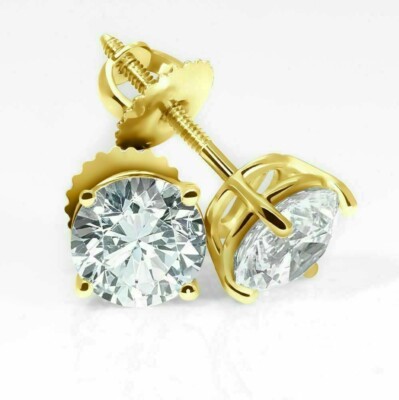 Ct Certified Real Moissanite Diamond Stud Earrings 14k Yellow