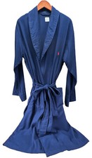 POLO Ralph Lauren 100 Cotton Flannel House Robe Men s S/M Blue Red Pony Tie