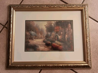 Vintage 2000 Thomas Kinkade's ''Cobblestone Lane'' Matted And Framed
