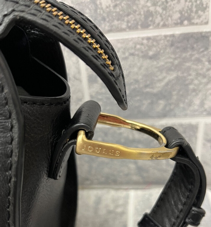 JOULES Black Leather 'Langton' Dome Crossbody Bag With Adjustable Strap