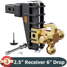 Adjustable Trailer Hitch Fit 2.5" Receiver 6" Drop Hitch 18500LBS Gold Tri-Ball