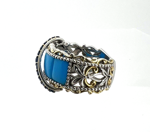 MICHAEL VALITUTTI Gems en Vogue Turquoise Sapphire Sterling Silver Sz 8.25 Ring - Picture 3 of 7
