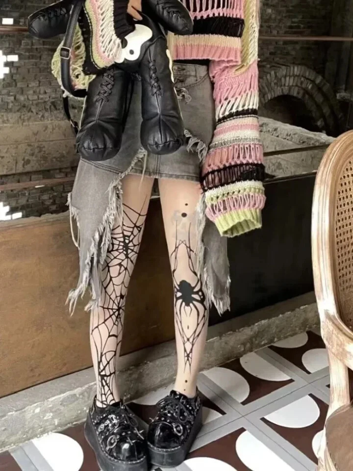 Medias de red de araña para mujer estilo gótico Y2K pantimedias de malla de bruja Foto 3 de 4