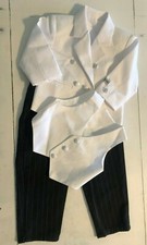 3 Pc Baby Boy 18/24M White Tuxedo Vest Jacket Black Pin Stripe Dress Pants