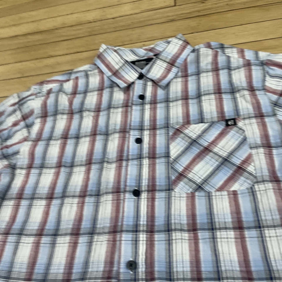 Camisa ETNIES Abotonada Hombres XL SKATE Y2k Streetwear Rojo Blanco Azul Cuadros Clásica Foto 3 de 4