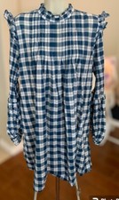 Urban Outfitters Jill Babydoll Mini Dress Plaid Blue Size Small