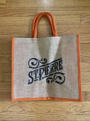 BagCo St. Pierre Tote Orange Tan Large H15  Jute Bag Burlap Open Tote New