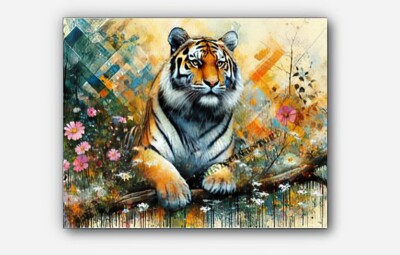 Fancy Siberian Tiger Picture art splashes of paint  #3 Reprint