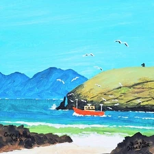 Modern Acrylic Irish 8x8 inch Painting Dingle Harbour Ireland by Gerry Dillon