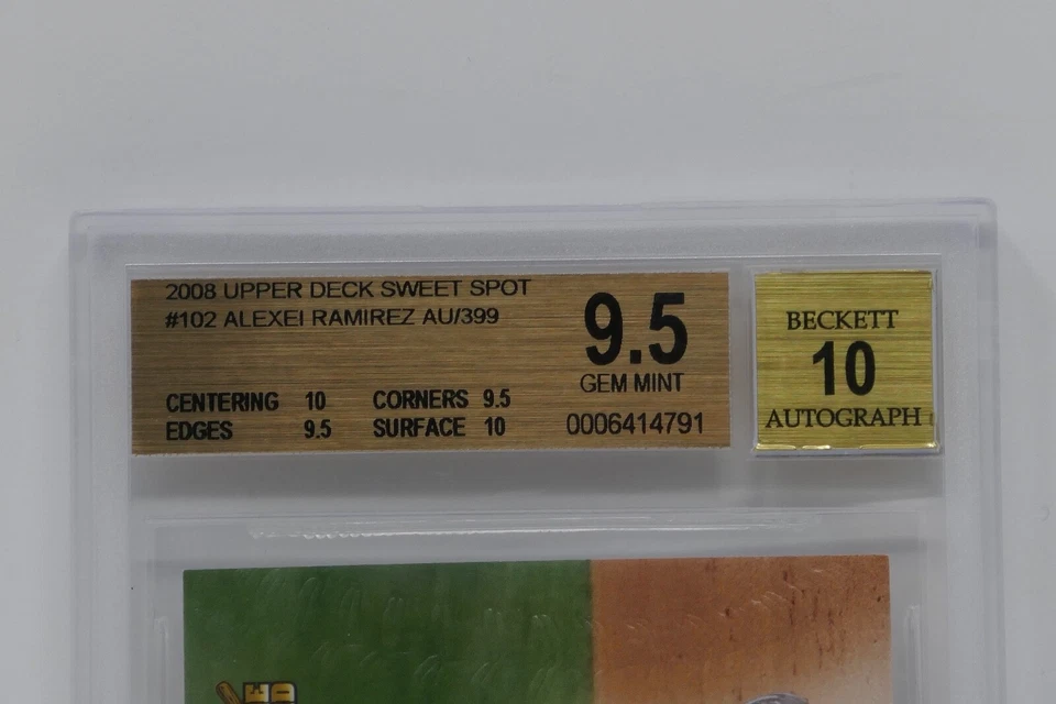 2008 Upper Deck Sweet Spot No102 Алексей Рамирес AU/399 дебютант Beckett 9,5 GEM - Изображение 4 из 4