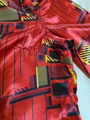 Tribalbyn Satin Blouse Women's S Red African Style Button Down Long Sleeve NWT - Picture 3 of 11