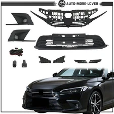 For Honda Civic 2022-2023 Front Upper & Lower Grill W/ Molding+Fog Lights Set