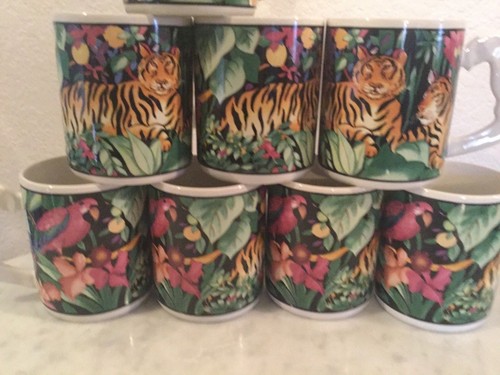 Vitromaster "Rainforest" Set Of 8 Mugs, Animals & Floral Border. Discontinued - Picture 3 of 12