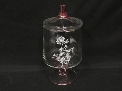 40th Anniversary Crystal Footed Pink Tint Vanity Apothecary Jar with Lid 7.5in