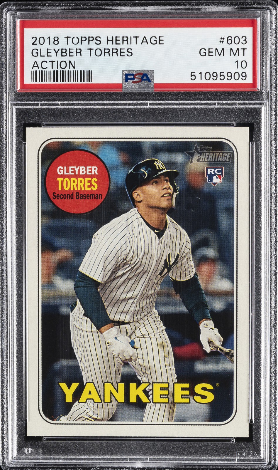2018 TOPPS HERITAGE ACTION #603 GLEYBER TORRES ROOKIE RC PSA 10