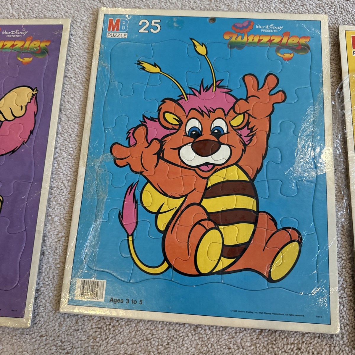 3 Vintage Disney Wuzzles 25 piece Frame Tray Puzzle 1985 Milton