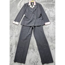 Vintage Suits Us Pant Suit Womens 8 Gray Pink Pin Stripe Double Breasted Office