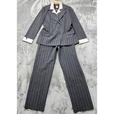Vintage Suits Us Pant Suit Womens 8 Gray Pink Pin Stripe Double Breasted Office