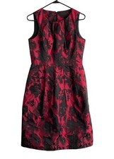 Talbots 4 Red Black Floral Roses Fit & Flare Front Pleat Holiday Cocktail Dress