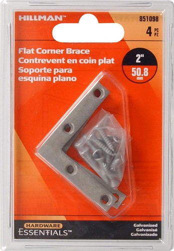 Hillman Flat Corner Iron Galvanized (2" x 3/8") 4 Pack 851098