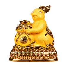 Goldfarbene Hasen-Sparschwein mit Geldsack hochwertig f&uuml;r B&uuml;ro, Regal