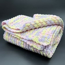 Vintage Handmade Crochet Afghan Throw Blanket Pastel Granny Cluster Stitch 38x48