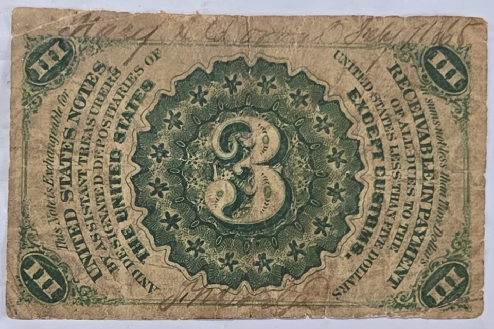 1863 3 Cents Cent Third Issue U.S. Fractional Currency - Image 2 of 4