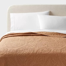 King Garment Washed Paisley Stitch Quilt Camel - Threshold: Microfiber