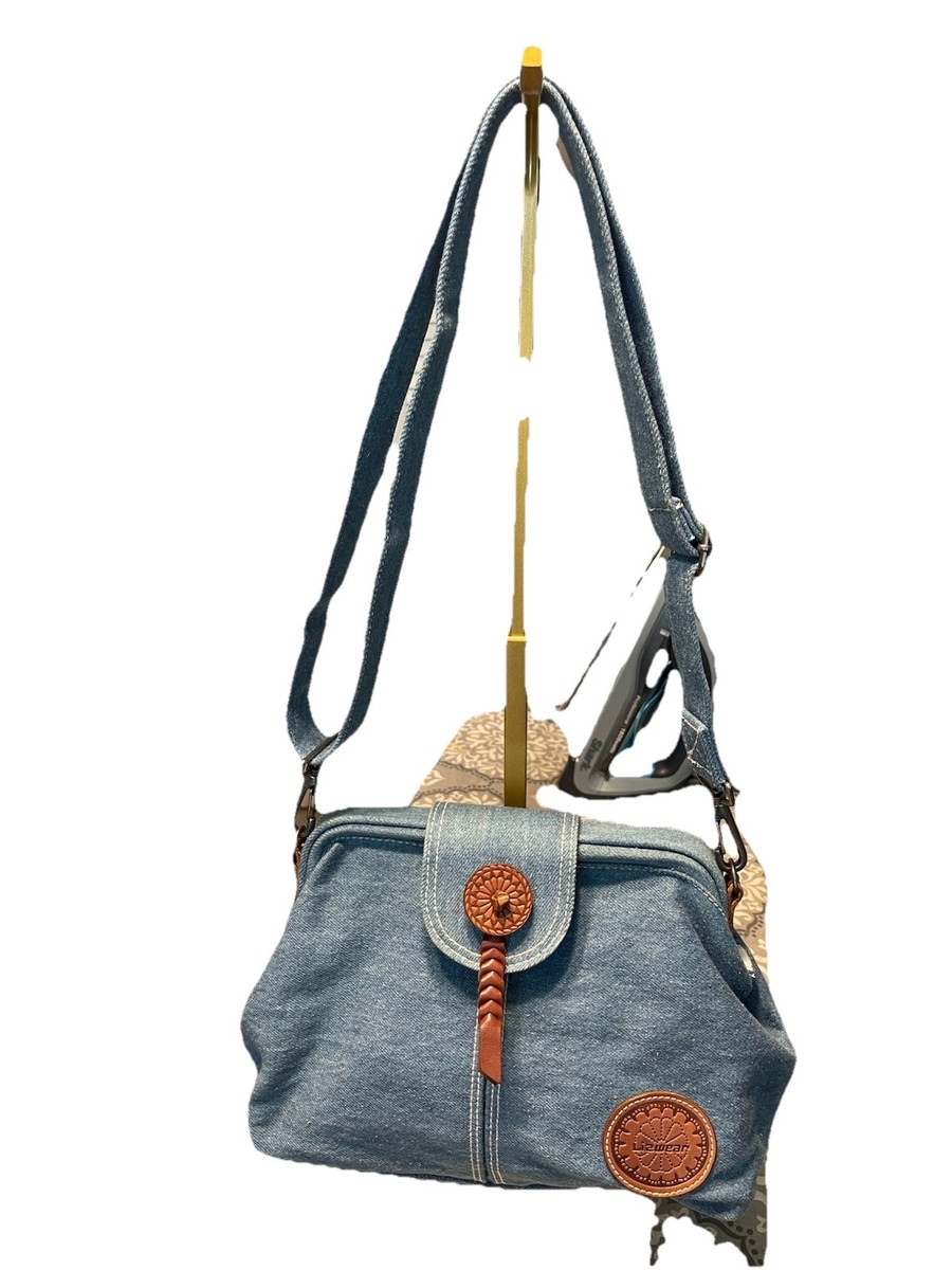 Lizwear Denim Handbag with Leather Detailing, Light Blue