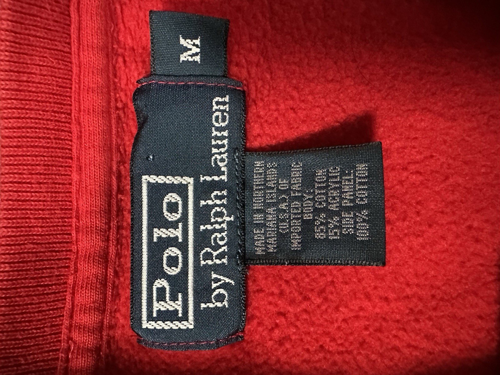 PONY Polo Ralph Lauren uomo felpa girocollo rossa media con frangia blu navy