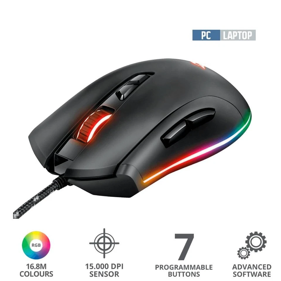 Trust Gaming Mouse GXT 900 Qudos, 100-15000 DPI, 7 Botones Programables, Ajustable... Foto 4 de 4