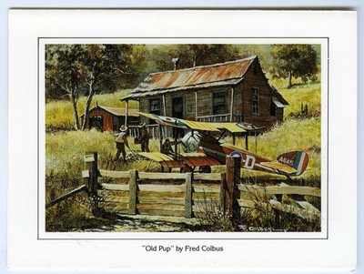 Aviation Art Card - Old Sopwith Pup Biplane - by Fred Colbus - Unused