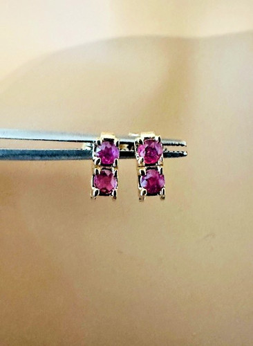Estate 14K Yellow Gold Round Ruby Stud Earrings