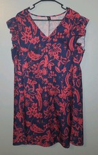 Womens Hui Hui Plus Size Dress 1XL Floral Flutter Sleeve