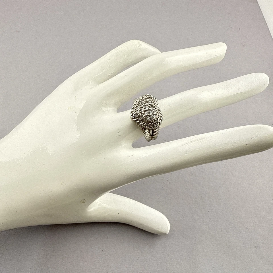 Judith Ripka Ring Sterling Silver CZ Heart Clear Pave Double Cable Size 6 Love - Image 4 of 4