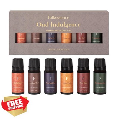 Folkulture 6pc Luxury Oud Essential Oils Set Diffuser Eid Gift Home Fragrance