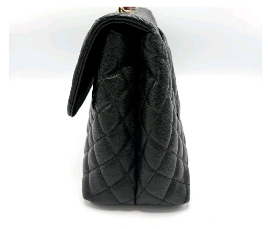 Chanel Black Caviar Raspberry Python Coco Top Han… - image 3