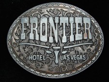 PK13149 VINTAGE 1970s  FRONTIER HOTEL LAS VEGAS  GAMBLING BRASSTONE BUCKLE