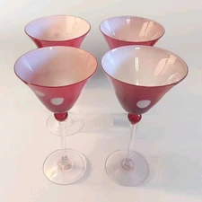 Vietri Harlequin Wine Glass Drinkware 4-Piece Set Made in Poland RED & WHITE DOT