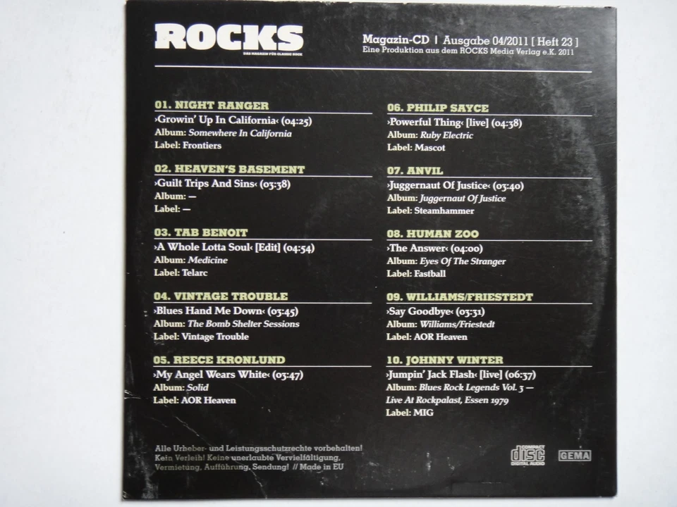 ROCKs - DER SOUNDTRACK ZUM HEFT Nr. 23 / 4 / 2011 u.a. Johnny Winter - Bild 2 von 3
