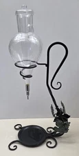 Vintage Wine Aerator Dispenser Glass Decanter Wrought Iron Grape Stand