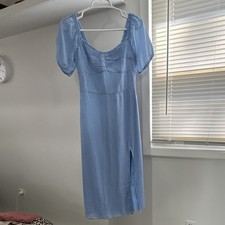 Blue Floral Woven Midi Dress Square Neck Puff Sleeve Smocked Back Size Small